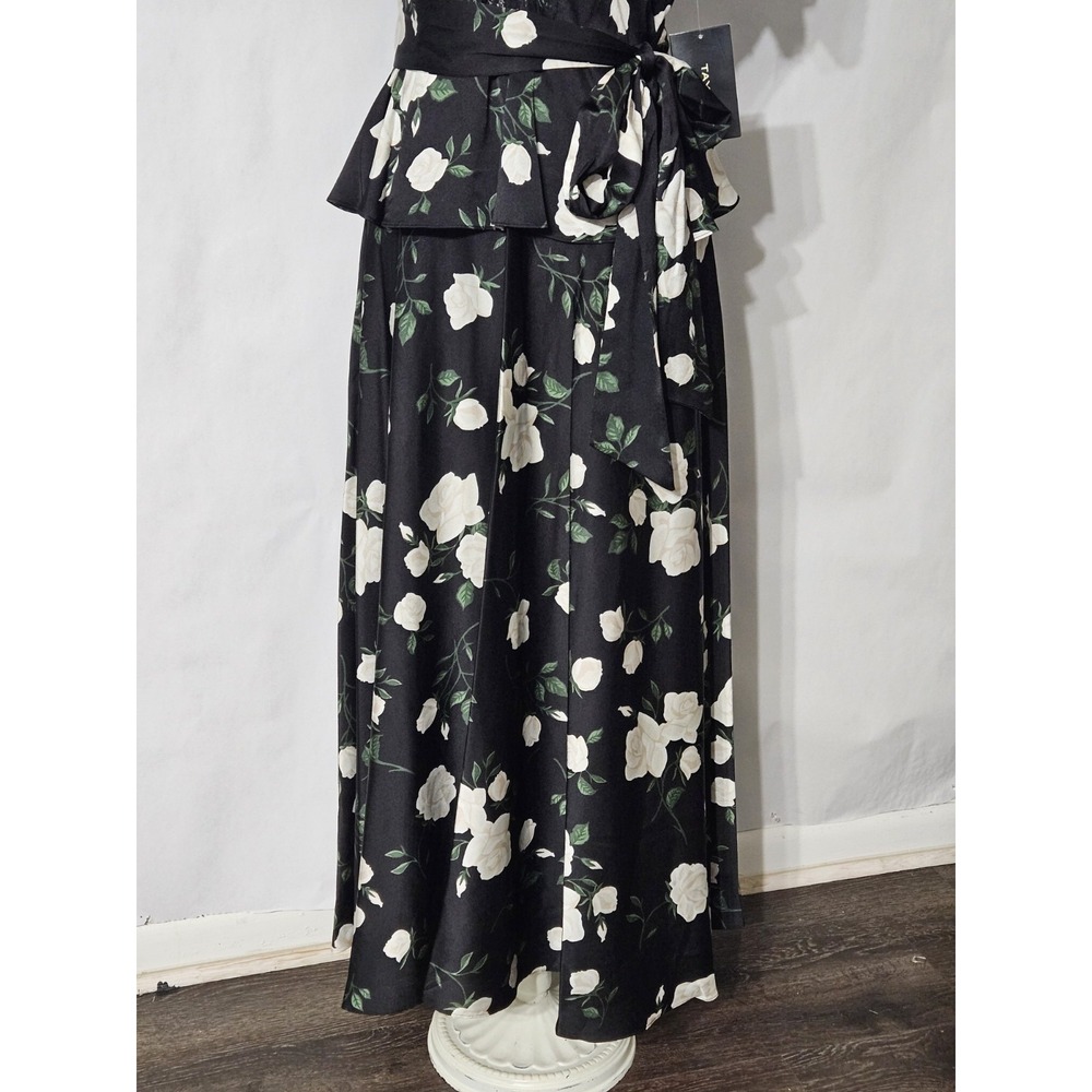 Taylor Women's Black Floral Short Sleeve V-neck Tie Waist Peplum Maxi Dress - Picture 7 of 16